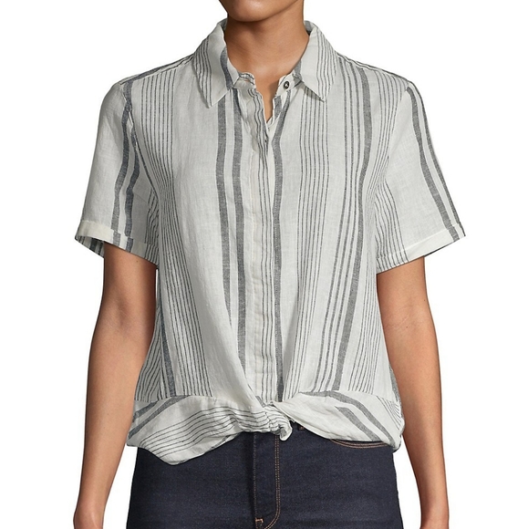 Core life linen stripe shirt twist front shirt - Picture 10 of 10